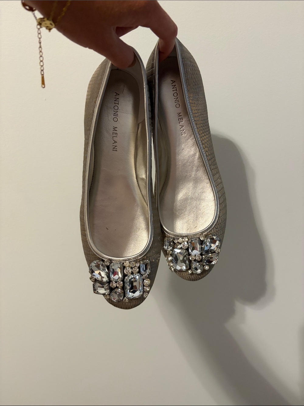 ANTONIO MELANI Metallic Taupe Embellished Jewel Ballet Flats